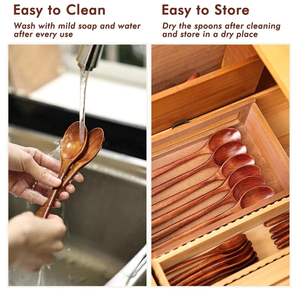 6in Wooden Spoons, 6pcs Soup Spoons Set, Small Wooden Utensils for Coffee,