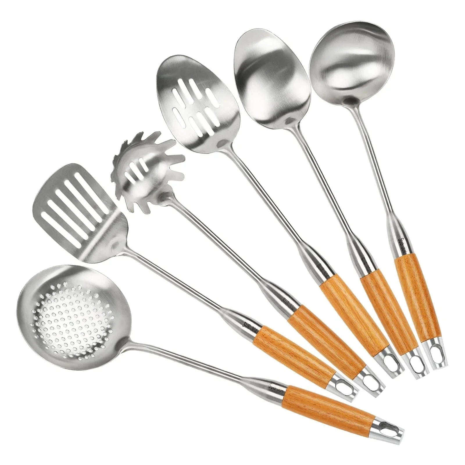 304 Stainless Steel Kitchen Utensils Set 6 Pcs Cooking Utensils Tools with Ladle