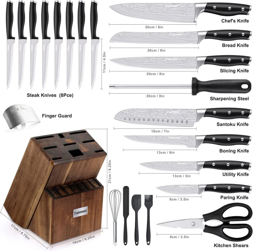 Professional Kitchen Knife Set with Block Wooden German Stainless Steel